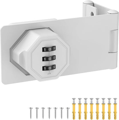 90 Degree 3-Digit Combination Cabinet Lock, Zinc Alloy Keyless Folding Hasp - Image 8