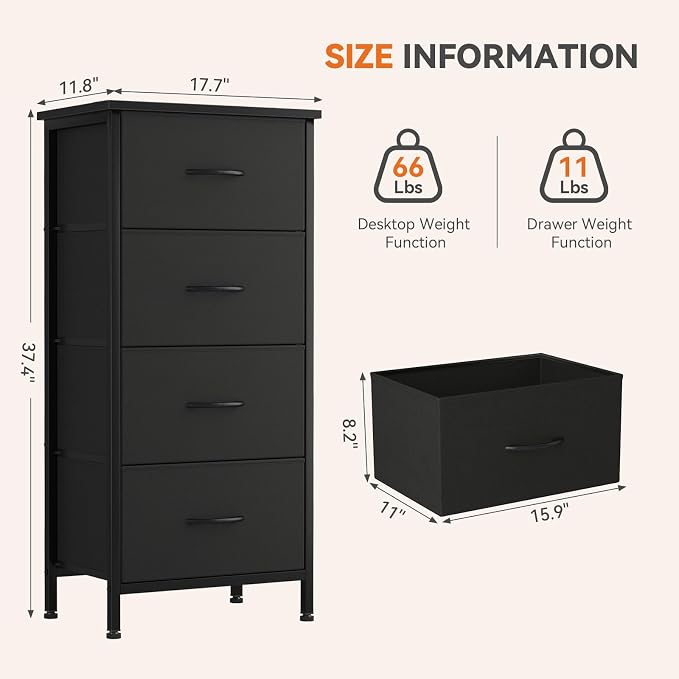 Sweetcrispy 4 Fabric Drawer Small Dresser, Bedside Nightstand - Image 3
