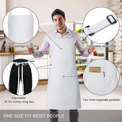 Jubatus 2 Pack Bib Aprons with 2 Pockets Cooking Chef Kitchen Apron - Image 2