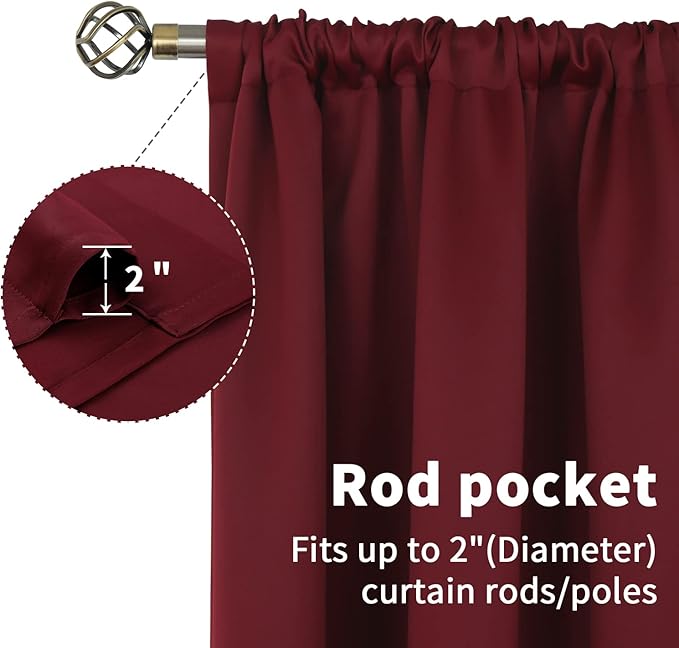 BGment Burgundy Blackout Curtains 36 Inches Long for Bedroom Kitchen Window - Short Length Thermal Insulated Drapes with Rod Pocket for Basement Cafe Bathroom, 42 x 36 Inch, 2 Panels