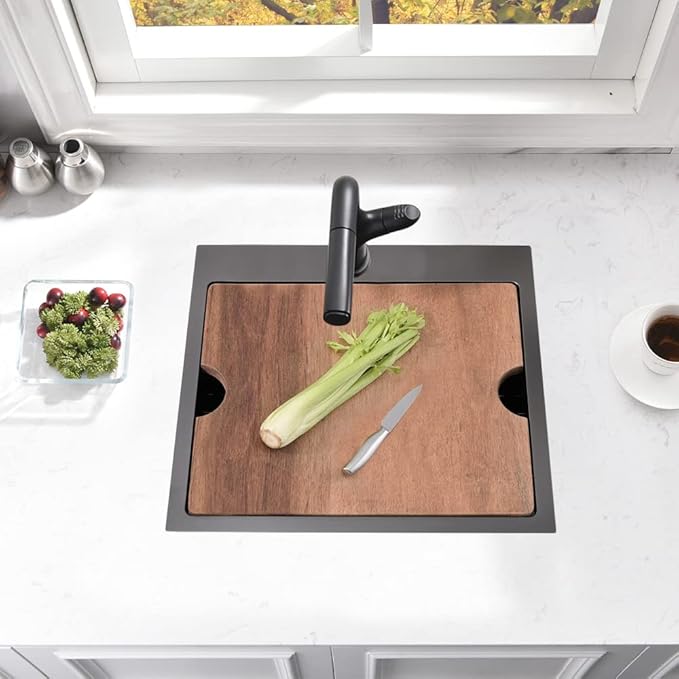 21 Inch Drop In Bar Sink- Bokaiya 21x20 Black Stainless Steel Drop In Wet Bar Outdoor RV Sink Topmount 16 Gauge Single Bowl Kitchen Sinks with Cutting Board