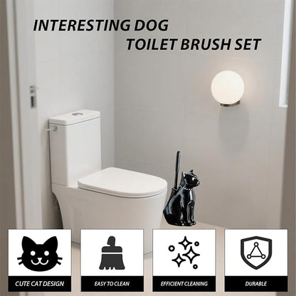 Comeon Ceramic Cat White/Black Toilet Brush and Holder Set, Plastic Handled - Image 4