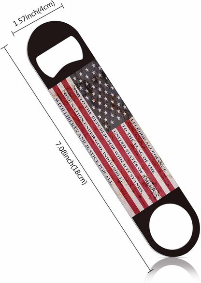 Usa Flag Stainless Steel Bottle Opener Pledge of Allegiance Written on A - Image 2