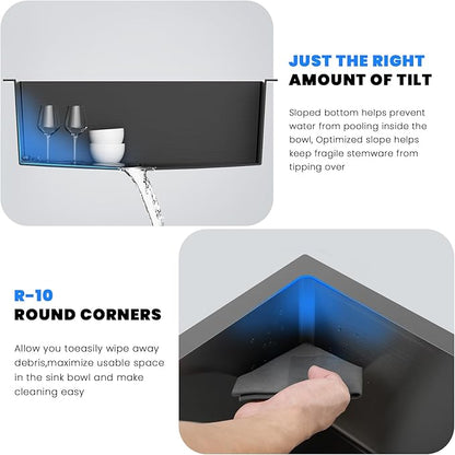 POPFLY 15×17 Inch Black Bar Sink,304 Stainless Steel Single Bowl 8 Inch Deep Laundry Sink Rv, Undermount Small Kitchen Sinks