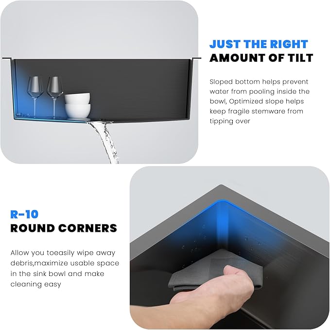 POPFLY 20 Inch Undermount Kitchen Sink, 20×17 Inch 304 Stainless Steel Sink, 18 Gauge Square Single Bowl 9 Inch Deep Bar Prep Small Rv Under Sinks Black