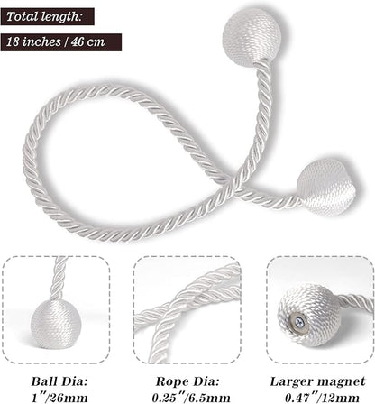 Hion Magnetic Curtain Tiebacks White 2pcs, Curtain Tiebacks Buckles Holdbacks - Image 2