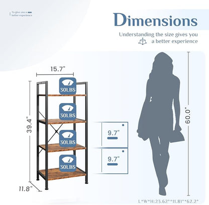 DUMOS 4 Tiers Bookshelf, Classical Book Shelf, Tall Display Shelves in Living - Image 3