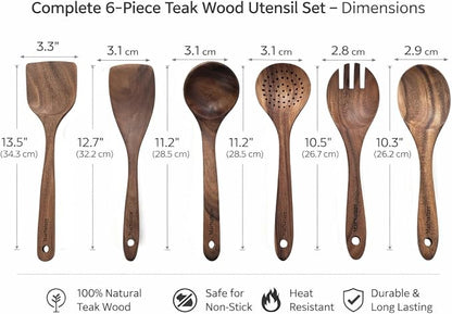 Teak Wood Kitchen Utensils Set – 6 Piece, Sustainable Teak Cooking Utensils - Image 4