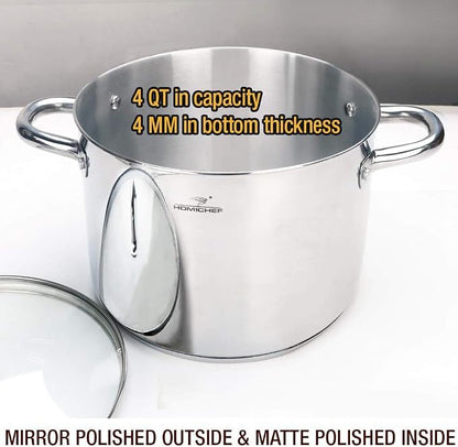 HOMICHEF Small Stock Pot 4 Quart Nickel Free Stainless Steel - Image 2