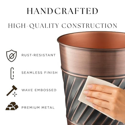 Monarch Abode Metal Wastebasket Trash Can, Handcrafted, Wave Embossed, Bathroom - Image 3