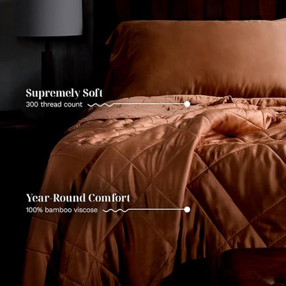 LUXOME Lightweight Blanket | 100% Rayon (Viscose) from Bamboo Fabric & Fill | Full/Queen - 86"x92" | Super Soft | Thermal-Regulating | Terracotta