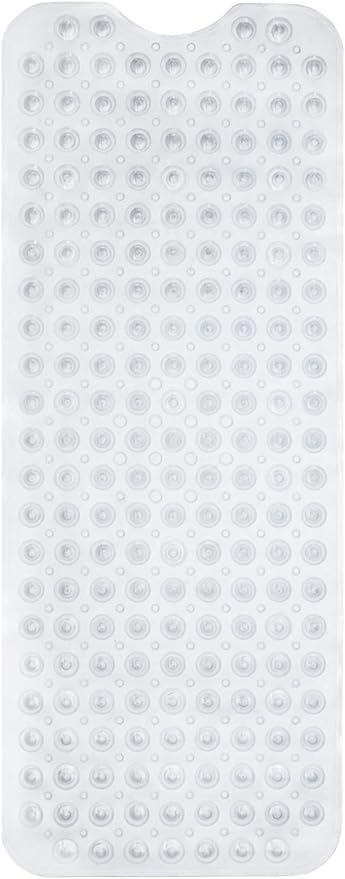ENKOSI Bath Mat – 40 x 16 Inch Extra Long Non Slip Bathtub Mat – Anti Slip Clear Shower Mat with Suction Cups and Drain Holes – Bathroom Mat for Bath Tub and Smooth Shower Floors (40x16 Clear)