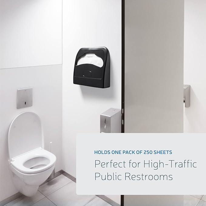 EZbrnd Wall Mount Half-Fold Toilet Seat Cover Dispenser for Commercial/Washroom/Office, Seat Cover Paper Sold Separately, Black, 3100B-EZ