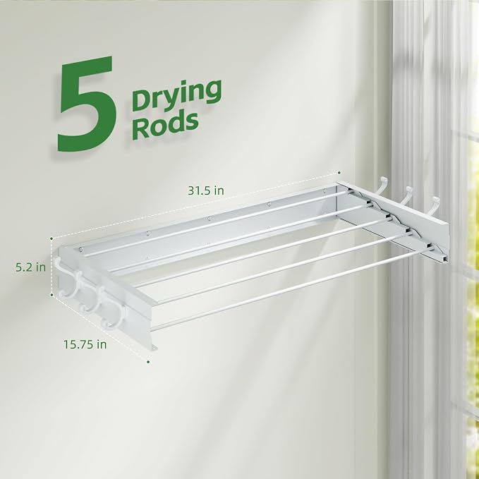Wall Mounted Drying Rack 31.5", Foldable Clothes Drying Rack - Image 2