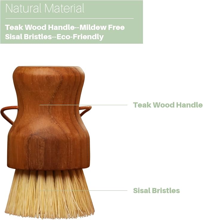 Teak Dish Scrub Brush 3PCS by HTB, Good Grip Small Wooden Dish Brush - Image 3