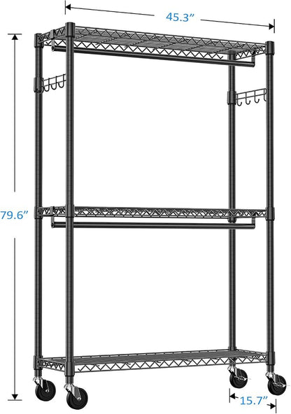 IZEUK 3 Tier Heavy Duty Rolling Garment Rack Wire Clothes Rack - Image 8