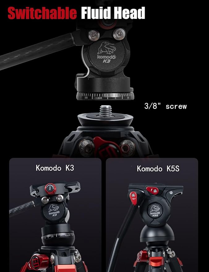 IFOOTAGE Gazelle TC3B+Komodo K3 Carbon Camera Tripod with Fluid Head,Portable Travel Tripod,for Professional Photography, Content Creation, Vlogging and Video Production