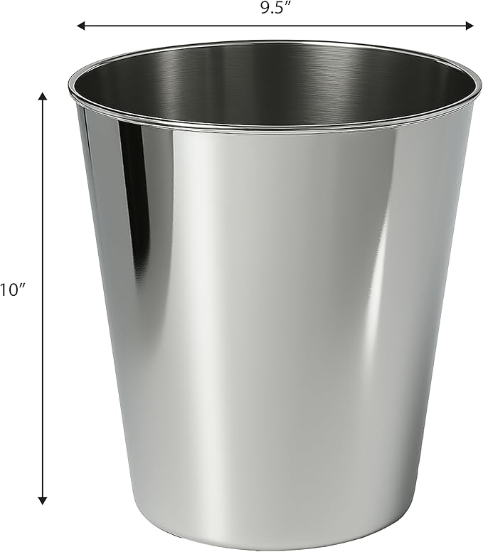 happimess HPM1113D-SET2 Nolan Modern Classic Smooth Steel 2 Gal Waste Bin for Kitchen, Office, Bathroom, Bedroom, Dorm, Polished Steel (Set of 2)