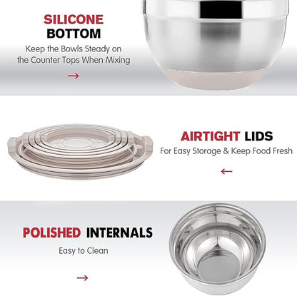 Rottay Mixing Bowls Set with Airtight Lids: 20PCS Stainless Steel Nesting Bowls - Image 2