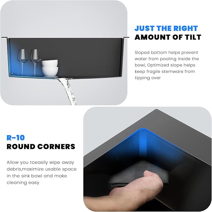 POPFLY 25x22 Inch Drop In Kitchen Sink, 25 Inch Top Mount 9 Inch Deep Single Bowl Utility Laundry SInks 18 Gauge Stainless Steel Outdoor Black Sink with 2 Holes