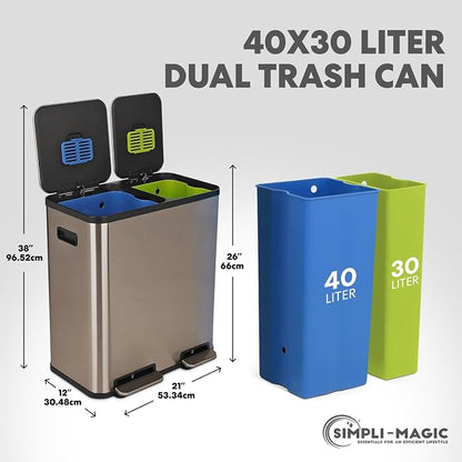 Simpli-Magic 70 Liter / 18.5 Gallon Rectangular Hands-Free Dual Compartment - Image 3