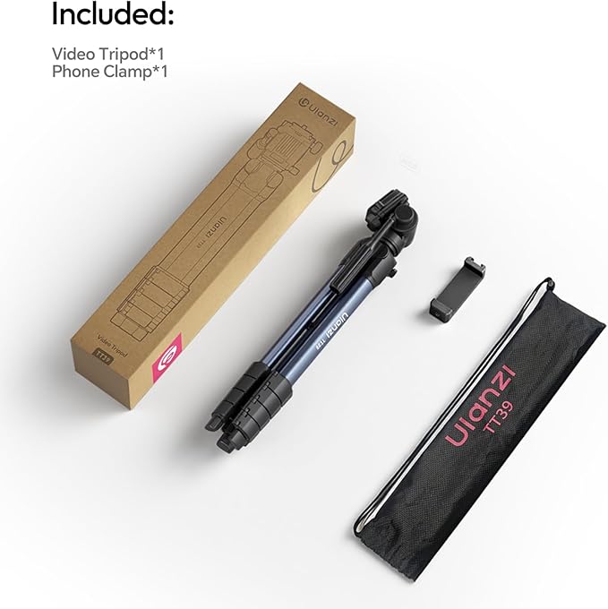 ULANZI TT39 Travel Tripod with Fluid Head, Lightweight Camera Stand for DSLR and Phone, Compact 61'' Tripod Mount with Phone Clip for Outdoor Vlogging and On-The-Go Shooting