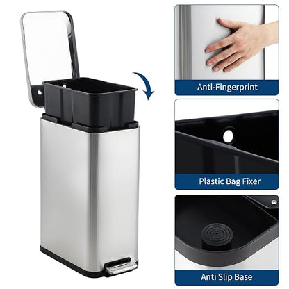 Garvee 13 Gallon Kitchen Trash Can, Stainless Steel Step Garbage Bin - Image 4