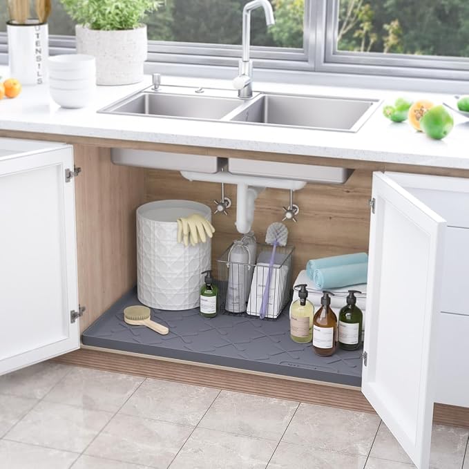 SIKADEER 28" x 19" Under Sink Mat Waterproof, Silicone Mat Kitchen Drawer Shelf - Image 2