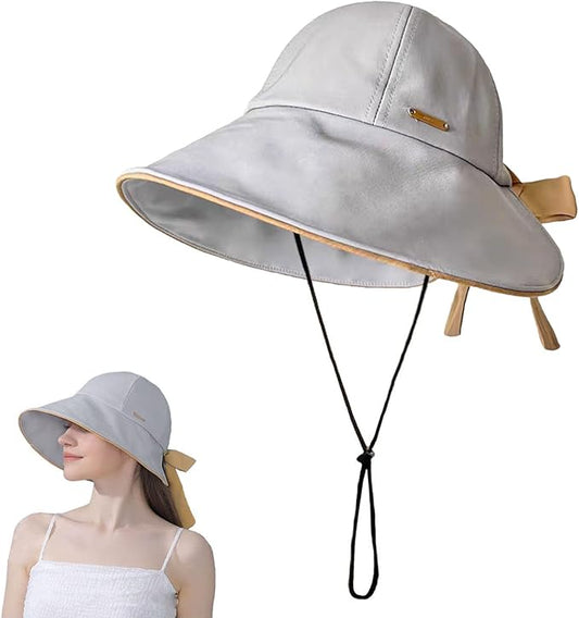 Wide Brim Hats for Woman Foldable Hats Sun Hats for Women uv Protection Bowknot Bucket hat Adjustable hat with Ponytail Hole