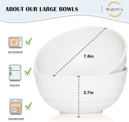 Wrova Wheat Straw Bowls Set 60 OZ, Unbreakable Large White Bowls Set of 6 - Image 2
