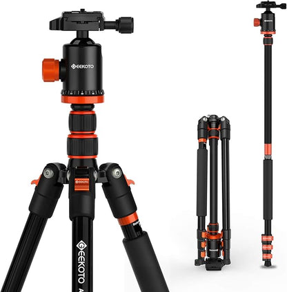 GEEKOTO Compact Aluminum Camera Tripod with 360° Ball Head, 77-Inch Professional Stand with 1/4" Quick Release Plate for DSLR, Video Conferencing, Travel and Work