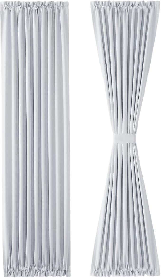DWCN French Door Curtains – Rod Pocket Thermal Curtain for Doors with Glass Window, Kitchen and Patio Doors for Privacy, 23 X 72 Inches Long, 1 Curtain Panel with Tieback, Greyish White