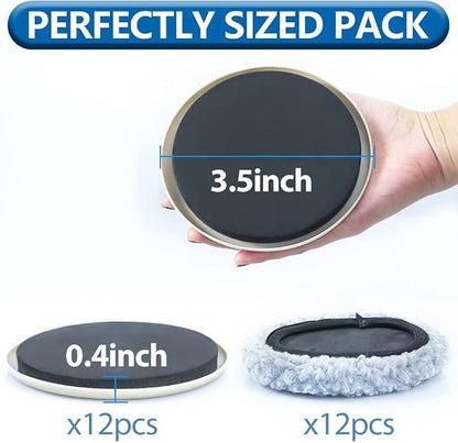 Furniture Sliders, 12 Pack 3 1/2" Moving Pads and 12 Hardwood Socks, Slide - Image 2