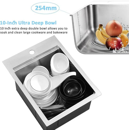 15 Inch Drop In Bar Sink Workstation-Bokaiya 15x20 Small Kitchen Outdoor Rv Sink Stainless Steel 16 Gauge Wet Bar Drop In Single Bowl Island Sinks with Cutting Board