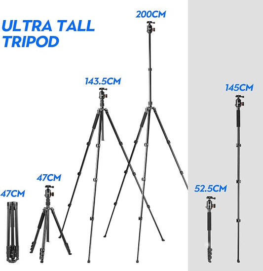 Fotopro 78" Camera Tripod, Aluminum Compact Travel Tripod and Monopod with 360° Ball Head Quick Release Plate, Professional Camera Tripod for DSLR, Load up 17.63lbs