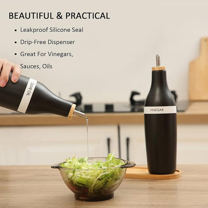 HOMCDALY Olive Oil and Vinegar Dispenser Set, Two 16oz Ceramic Oil Dispenser - Image 3