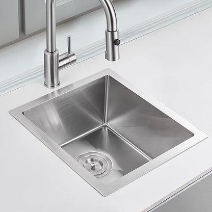 POPFLY 15x17 Inch Undermount Bar Prep Sink, 15” Undermount Rectangle Kitchen Sink, 304 Stainless Steel Single Bowl Small Kitchen Rv Sinks, Brushed