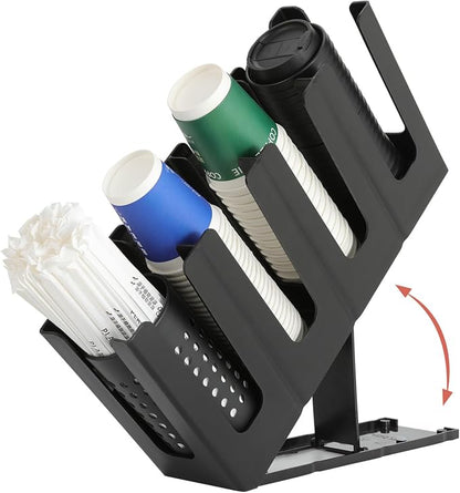 Paper Cup and Lid Holder with Straw Organizer, 4 Compartment Adjusting by cupholder