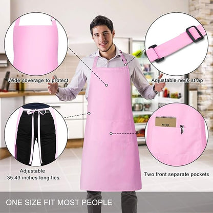 Jubatus 2 Pack Bib Aprons with 2 Pockets Cooking Chef Kitchen Apron - Image 2