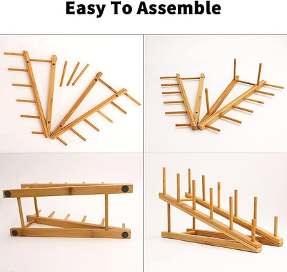 Bamboo Dish Drying Rack Wooden Plate Rack Kitchen Pot Lid Holder Cabinet - Image 3