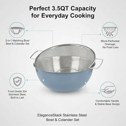 304 Stainless Steel Kitchen Colander Set, 3.5QT Colander - Image 2