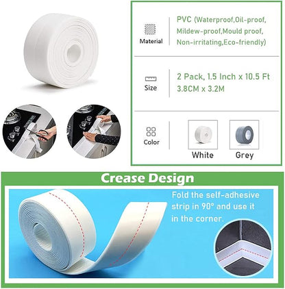 2 Pack Caulk Strip, 1.5" x 10.5Ft PVC Self Adhesive Caulk Tape, Sealing - Image 2