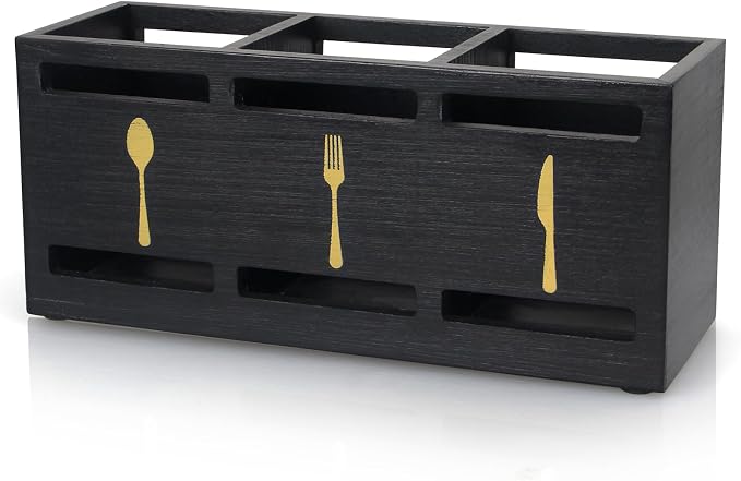 Ayiaren Wooden Cutlery Silverware Holder Flatware Utensil Caddy Black Utensil by Ayiaren