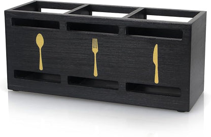 Ayiaren Wooden Cutlery Silverware Holder Flatware Utensil Caddy Black Utensil by Ayiaren
