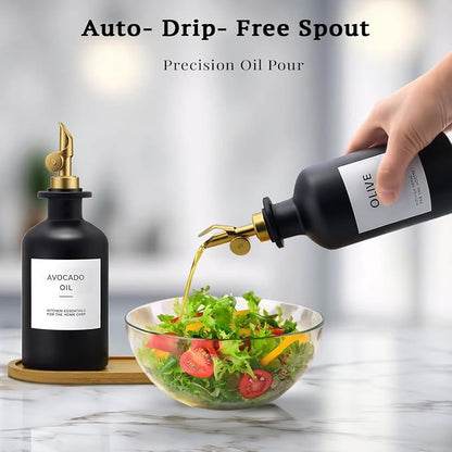 Olive Oil Dispenser Set, 2 x 11.8oz Black Glass Bottles - Image 3
