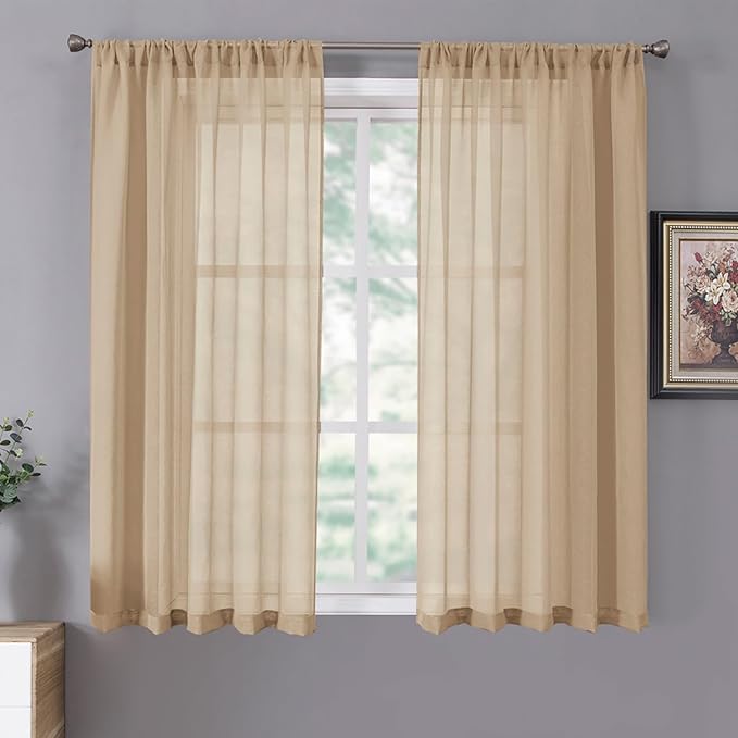 Tollpiz Sheer Curtains Linen Textured Living Room Curtain Sheers Light by Tollpiz