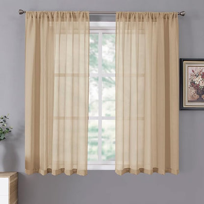 Tollpiz Short Sheer Curtains Linen Textured Bedroom Curtain Sheers Light by Tollpiz