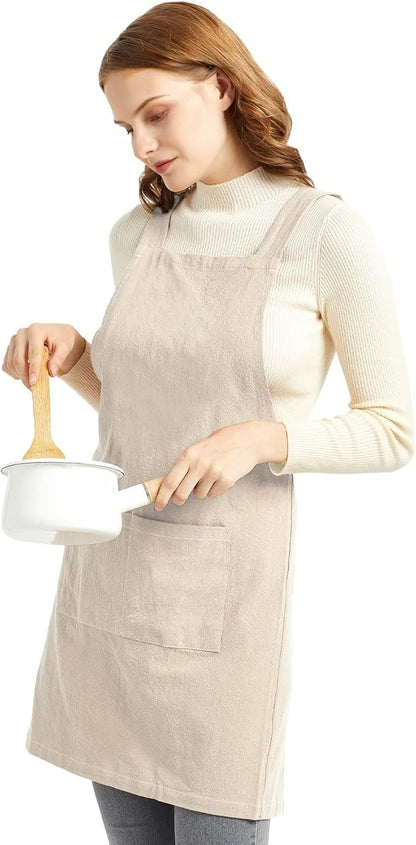 ELEZAY Aprons for Women with Pockets Plus Size Comfort Cross Back No Tie Cotton - Image 3