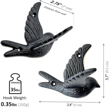 Ambipolar 5-Pack Bird Flying Style Coat Hooks, Vintage Black Hooks - Image 3