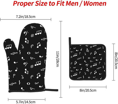 Music Notes Oven Mitts and Pot Holders Sets of 3 Black Hot Pads Musicial Oven - Image 4